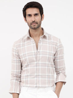 Rare Rabbit - Men Beige Checks Casual Shirt