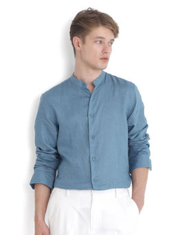 Rare Rabbit - Men Blue Solid Casual Shirt