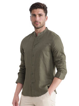 Rare Rabbit - Men Olive Solid Casual Shirt