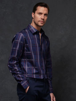 Rare Rabbit - Men Navy Blue Checks Casual Shirt