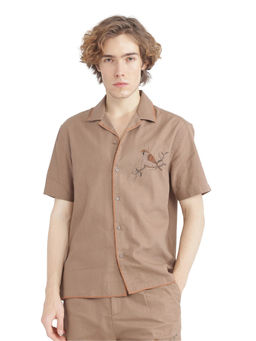 Rare Rabbit - Men Brown Embroidered Casual Shirt