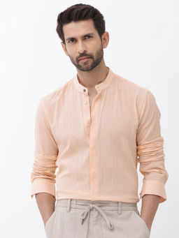 Rare Rabbit - Men Orange Self Design Casual Shirt