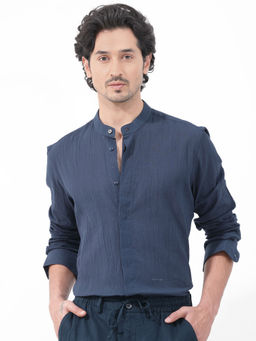 Rare Rabbit - Men Navy Blue Solid Casual Shirt
