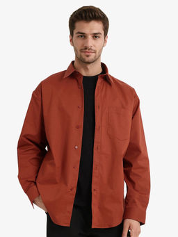 Rare Rabbit - Men Rust Solid Casual Shirt