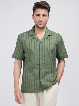 Rare Rabbit - Men Green Stripes Casual Shirt