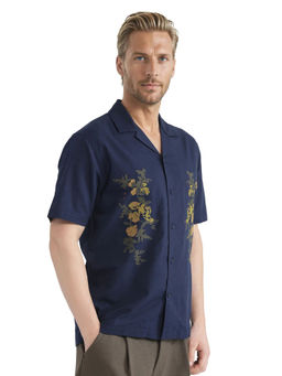 Rare Rabbit - Men Navy Blue Embroidered Casual Shirt