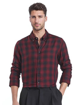 Rare Rabbit - Men Maroon Checks Casual Shirt