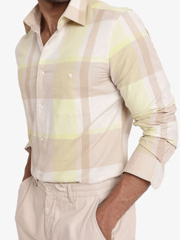 Rare Rabbit - Men Beige Checks Casual Shirt