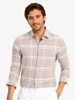 Rare Rabbit - Men Beige Checks Casual Shirt