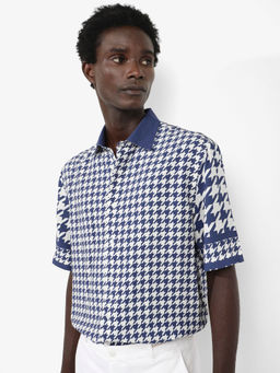 Rare Rabbit - Men Blue Self Design Casual Shirt