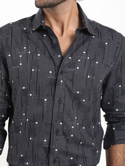 Rare Rabbit - Men Charcoal Self Design Party Shirt