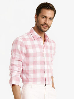 Rare Rabbit - Men Pink Checks Casual Shirt