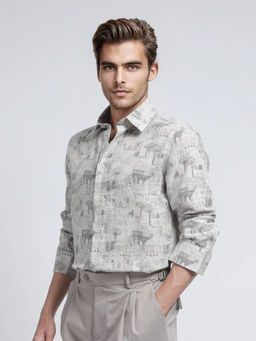 Rare Rabbit - Men Grey Printed Casual Shirt