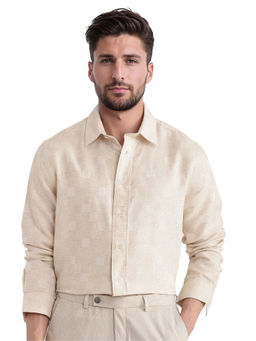 Rare Rabbit - Men Beige Self Design Casual Shirt