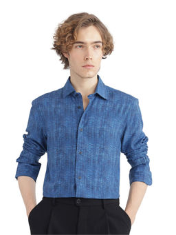 Rare Rabbit - Men Blue Self Design Casual Shirt