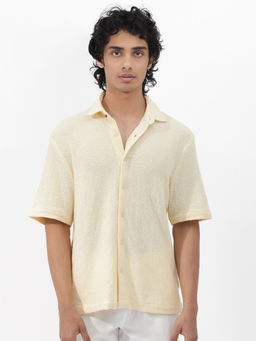 Rare Rabbit - Men Yellow Self Design Casual Shirt