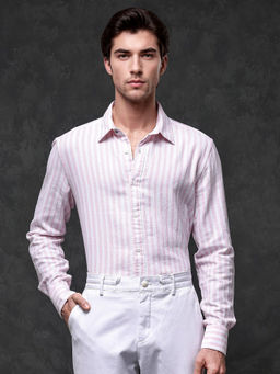 Rare Rabbit - Men Pink Stripes Casual Shirt