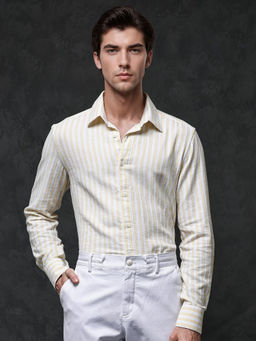 Rare Rabbit - Men Yellow Stripes Casual Shirt
