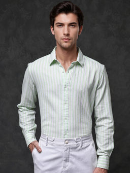 Rare Rabbit - Men Green Stripes Casual Shirt