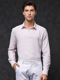 Rare Rabbit - Men Peach Stripes Casual Shirt