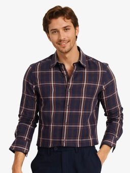 Rare Rabbit - Men Navy Blue Checks Casual Shirt