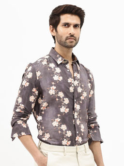 Rare Rabbit - Men Grey Floral Casual Shirt