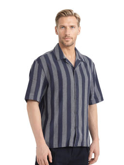 Rare Rabbit - Men Navy Blue Stripes Casual Shirt