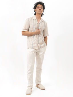 Rare Rabbit - Men Beige Embroidered Casual Shirt