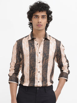 Rare Rabbit - Men Beige Stripes Casual Shirt