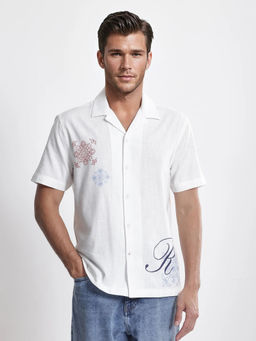 Rare Rabbit - Men White Embroidered Casual Shirt