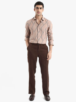 Rare Rabbit - Men Peach Self Design Casual Shirt