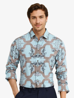 Rare Rabbit - Men Turquoise Abstract Casual Shirt