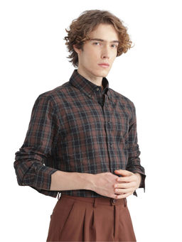 Rare Rabbit - Men Brown Checks Casual Shirt