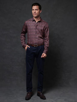 Rare Rabbit - Men Maroon Self Design Casual Shirt