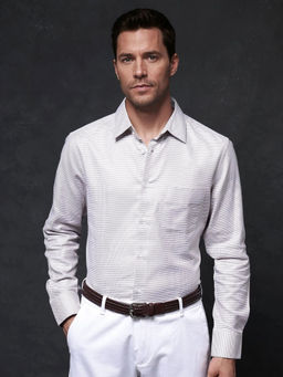 Rare Rabbit - Men Beige Self Design Casual Shirt