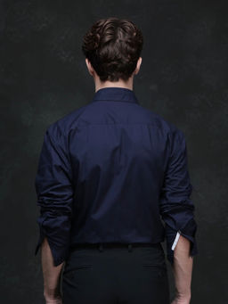 Rare Rabbit - Men Navy Blue Solid Formal Shirt