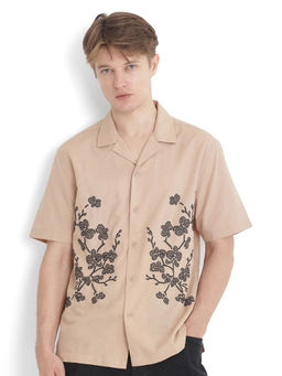 Rare Rabbit - Men Beige Embroidered Casual Shirt