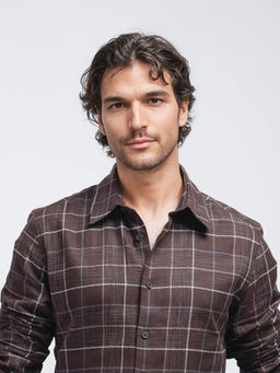 Rare Rabbit - Men Brown Checks Casual Shirt