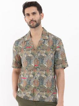 Rare Rabbit - Men Olive Printed Casual Shirt