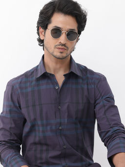 Rare Rabbit - Men Navy Blue Checks Casual Shirt