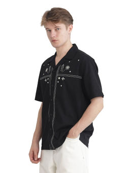 Rare Rabbit - Men Black Embroidered Casual Shirt
