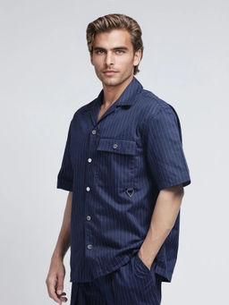 Rare Rabbit - Men Navy Blue Stripes Casual Shirt