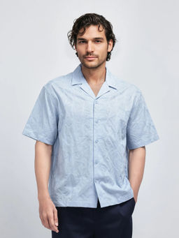 Rare Rabbit - Men Blue Embroidered Casual Shirt