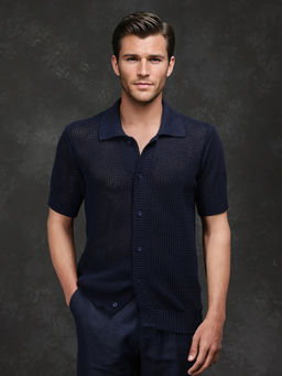 Rare Rabbit - Men Navy Blue Solid Casual Shirt