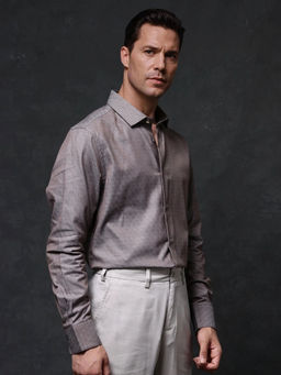 Rare Rabbit - Men Grey Self Design Party Shirt