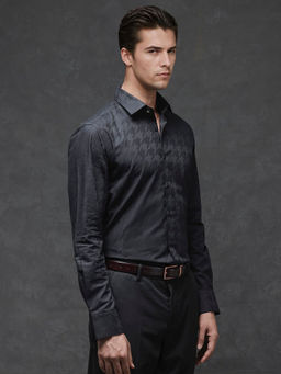 Rare Rabbit - Men Black Self Design Formal Shirt