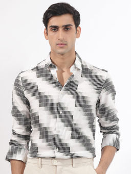 Rare Rabbit - Men White Self Design Casual Shirt