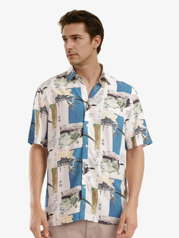 Rare Rabbit - Men Blue Printed Casual Shirt
