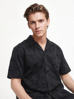 Rare Rabbit - Men Black Embroidered Casual Shirt