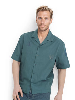 Rare Rabbit - Men Green Embroidered Casual Shirt